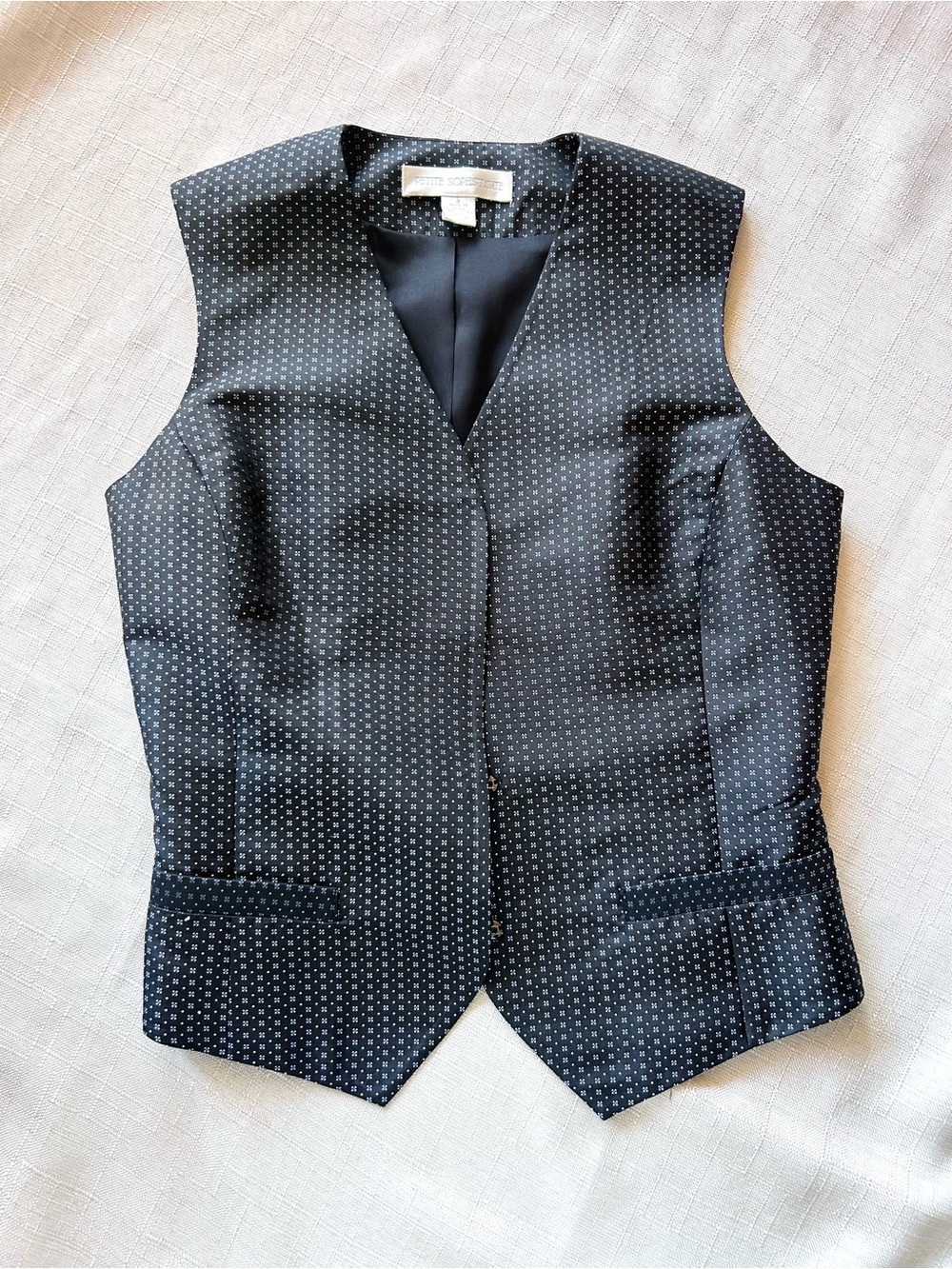 Petite Sophisticate Black Vest with White Microdot Detail